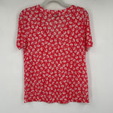 women Ann Taylor NWT Floral Print Linen Tee Red Knit Top M