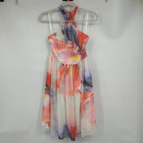 women White House Black Market NWT Chiffon Halter Print Ecru w/Canary Dress 4P