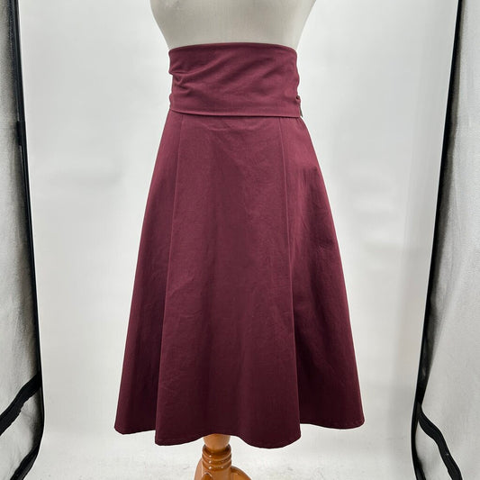 women Antoine & Lili Cotton Poplin & Silk Wrap Burgundy Skirt OS
