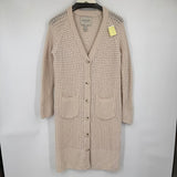 women Lands End Merino Blend Maxi Cardigan Cream Sweater S