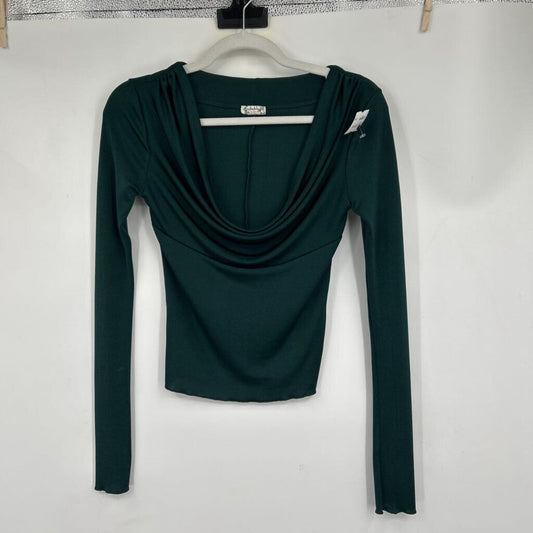 women Free People Carrie Layering Long Sleeve Spruce Green Knit Top XS