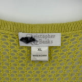 women Christopher & Banks Cotton Blend Open Knit Cardigan Acid Green Sweater XL