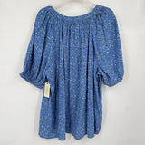 women St John's Bay NWT Floral Cotton Blend Blue White Green Woven Top 3X