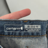 men Carhartt Heavily Distressed Double Knee Relaxed Fit Blue Jeans 38x34