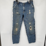 men Carhartt Heavily Distressed Double Knee Relaxed Fit Blue Jeans 38x34