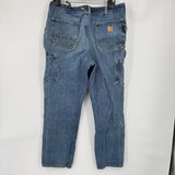 men Carhartt Heavily Distressed Double Knee Relaxed Fit Blue Jeans 38x34