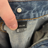 men Carhartt Heavily Distressed Double Knee Relaxed Fit Blue Jeans 38x34