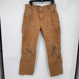men Carhartt Distressed Double Knee Loose Fit Khaki Jeans 38x34