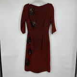 women Jack Stern Lace Applique Dress AS IS KICK PLEAT Rust Vintage XS