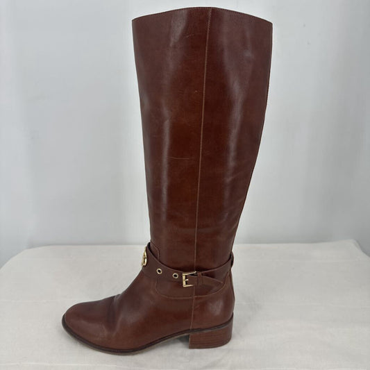 women Michael Michael Kors Leather Equestrian Boots Brown Shoes 8