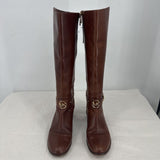 women Michael Michael Kors Leather Equestrian Boots Brown Shoes 8
