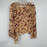 women Vanessa Bruno Floral Silk Draped Blouse Pale Apricot Woven Top M