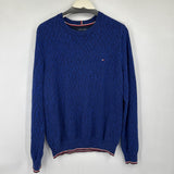 men Tommy Hilfiger Marled Cotton Crew Blue Sweater L