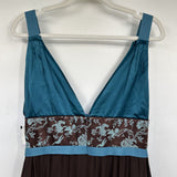 women Silk Maxi Dress Teal & Brown Dress M