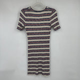women Madewell Ribbed Striped Knit Cream Navy Red Dress S