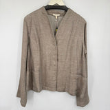 women Eileen Fisher NWT Stand Collar Org Linen/Cotton Taupe Jacket L
