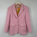 women Zara Textured Tweed Tailored Blazer Pink Jacket S