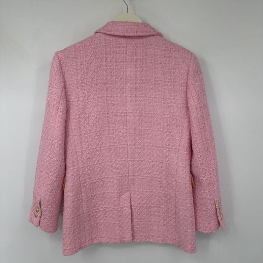 women Zara Textured Tweed Tailored Blazer Pink Jacket S
