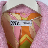 women Zara Textured Tweed Tailored Blazer Pink Jacket S