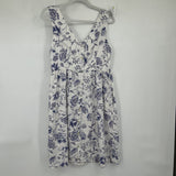 women Cynthia Rowley Linen Floral Sleeveless White Blue Dress M