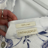 women Cynthia Rowley Linen Floral Sleeveless White Blue Dress M