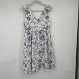 women Cynthia Rowley Linen Floral Sleeveless White Blue Dress M