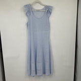 women Tricot Chic Ruffle Knit Fit & Flare Pale Blue Dress L
