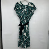women Who What Wear Linen Belted Palm Print Beige Green Black Dress M