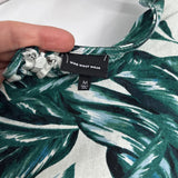 women Who What Wear Linen Belted Palm Print Beige Green Black Dress M