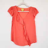 women Maeve - Anthro Dipped Chroma Silk Top Hot Coral Woven Top 4