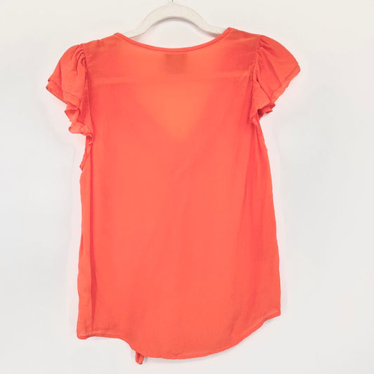 women Maeve - Anthro Dipped Chroma Silk Top Hot Coral Woven Top 4