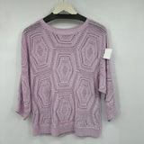 women J. Jill Geometric Crochet 3/4 Sleeve Lilac Sweater M