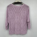 women J. Jill Geometric Crochet 3/4 Sleeve Lilac Sweater M