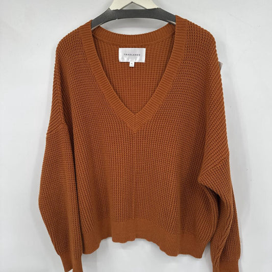 women Tradlands Cotton V-Neck Rust Sweater XL