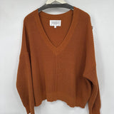 women Tradlands Cotton V-Neck Rust Sweater XL