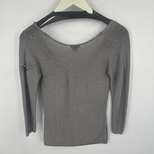women Ann Taylor Y2K Silk Off-Shoulder Sweater Gray Vintage XS