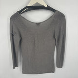 women Ann Taylor Y2K Silk Off-Shoulder Sweater Gray Vintage XS