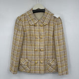 women Hanbury Ltd Plaid Tweed Jacket Cream Yellow Brown Vintage 4P