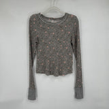 women We the Free Floral Waffle Knit Pale Slate Knit Top L