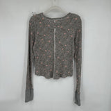 women We the Free Floral Waffle Knit Pale Slate Knit Top L