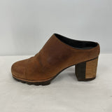 women Sorel Leather Mules Stacked Heel Brown Shoes 6.5