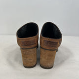 women Sorel Leather Mules Stacked Heel Brown Shoes 6.5