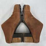women Sorel Leather Mules Stacked Heel Brown Shoes 6.5