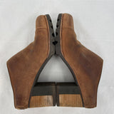 women Sorel Leather Mules Stacked Heel Brown Shoes 6.5