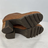 women Sorel Leather Mules Stacked Heel Brown Shoes 6.5