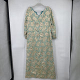 women Lane Bryant 60s/70s Floral Metallic Gown Aqua Cream Gold Vintage