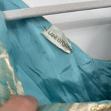 women Lane Bryant 60s/70s Floral Metallic Gown Aqua Cream Gold Vintage