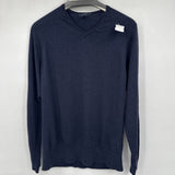 men French Connection Wool V-Neck Navy Blue Sweater XL