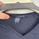 men French Connection Wool V-Neck Navy Blue Sweater XL