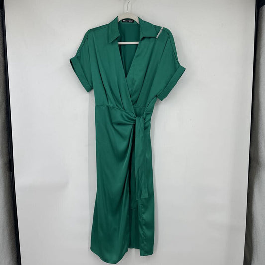 women Skue Satin Wrap Emerald Green Dress S